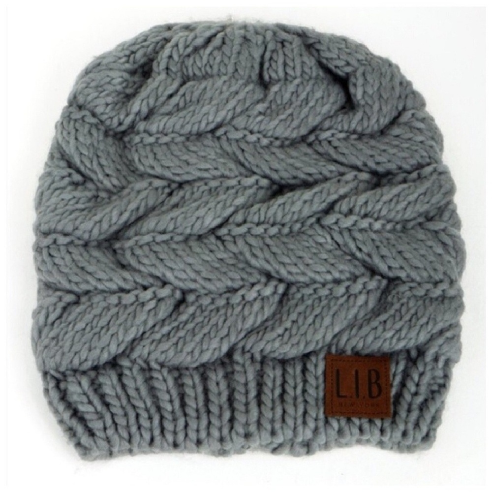 Gray Messy Bun Knit Beanie